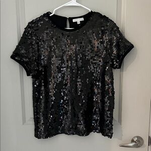 NWT Design History Black Sequin Short Sleeve Top